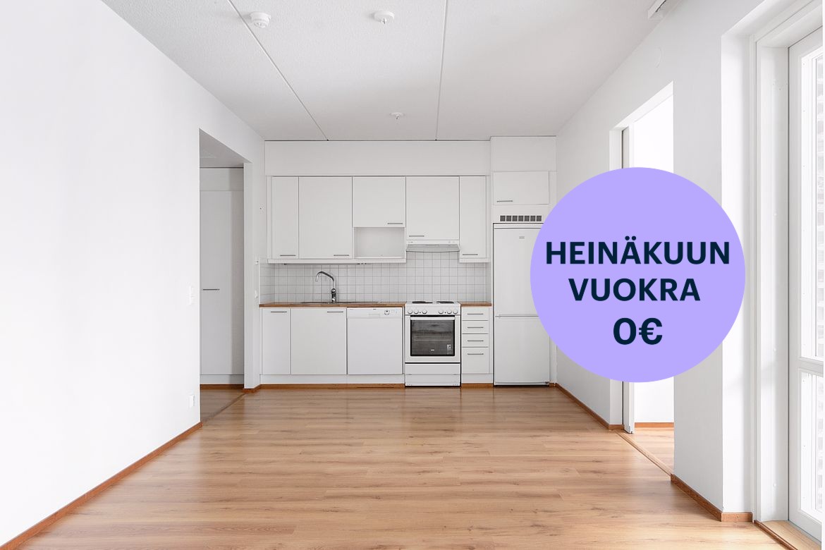Esimerkki keittiön materiaaleista. Kuva on otettu asunnosta, jossa on eri pohjaratkaisu. - Kaksio, Helsinki, Pasila