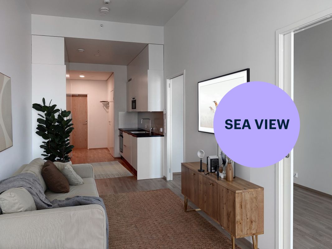 Kuva on virtuaalisesti sisustettu. - 1-bedroom apartment, Helsinki, Kalasatama
